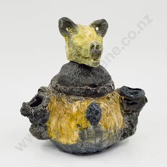 Unsigned Bear Form Pottery Candle Holder