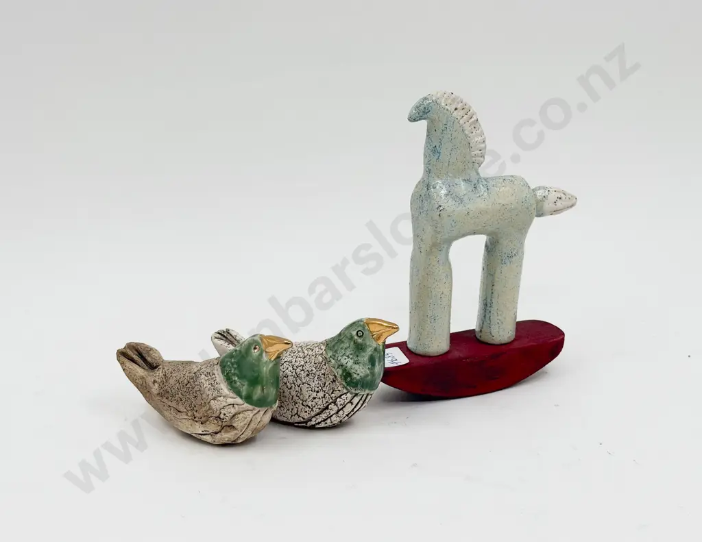 Pottery Rocking Horse & Two Pottery Birds Image 1++