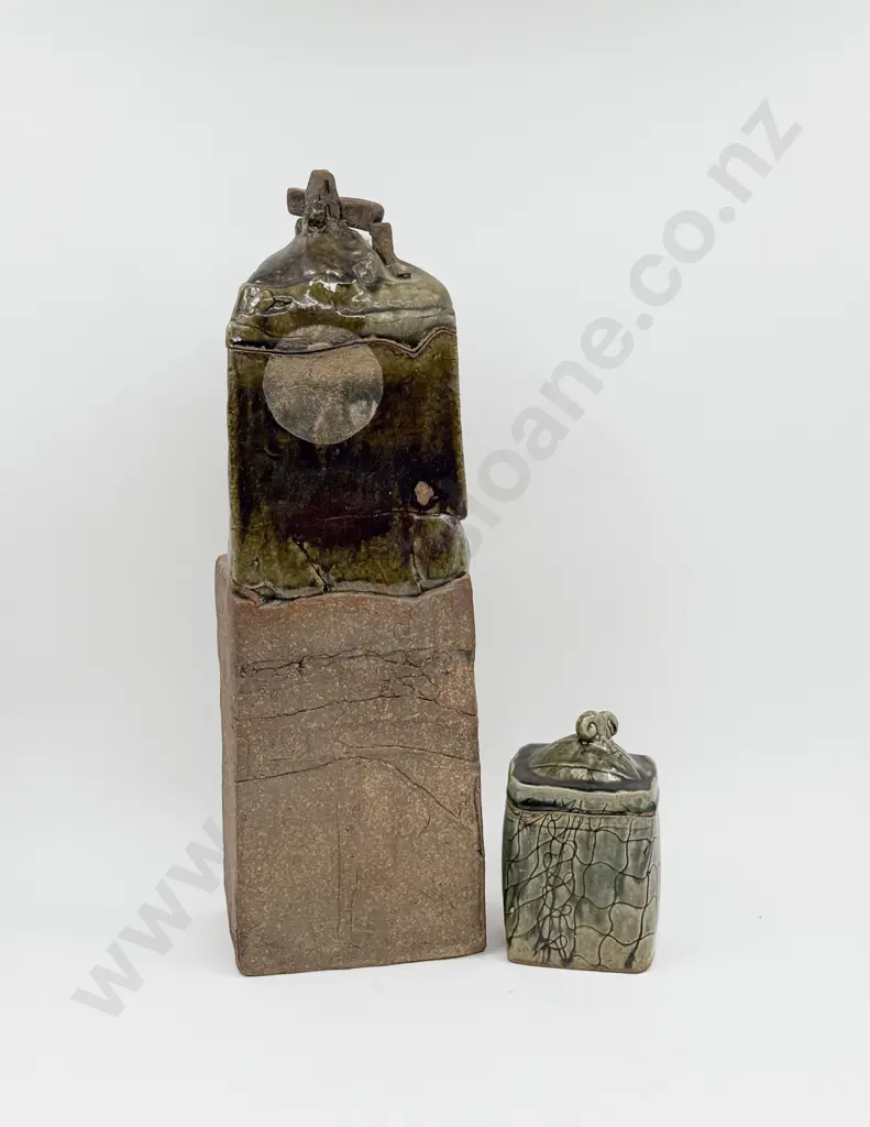 George Kojis Sculptural Form Lidded Jar together with Smaller Example Image 1++