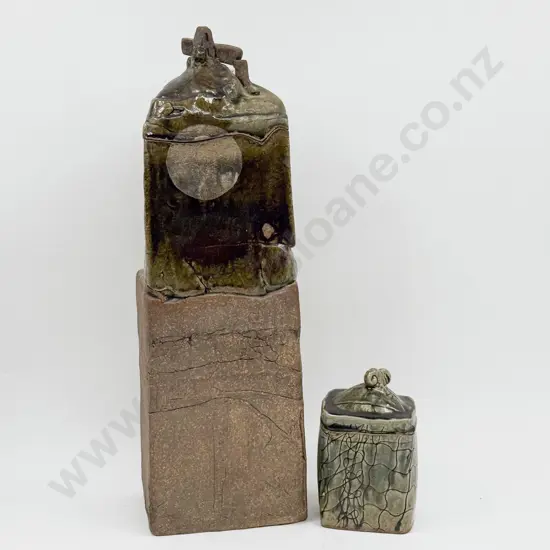 George Kojis Sculptural Form Lidded Jar together with Smaller Example