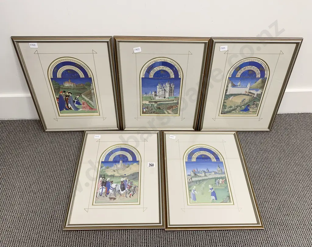 Five Facsimile Book Plates from Les Tres Riches Heures Du Duc De Berry Image 1++