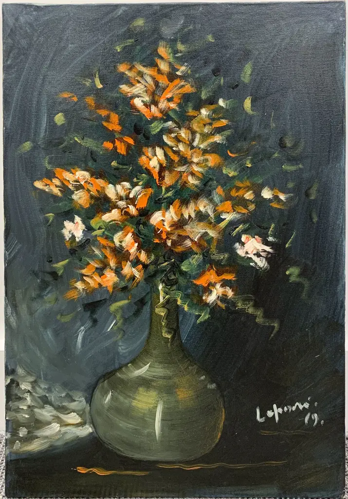 Indistinctly Signed - Floral Still Life - Oil on Canvas Image 1++