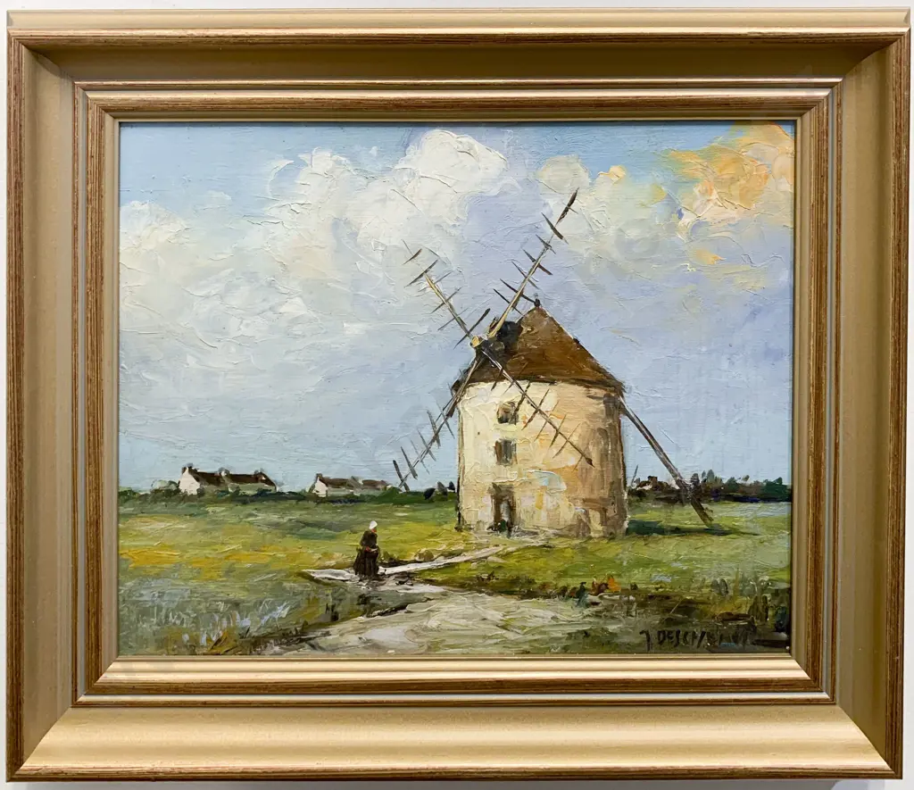 J. Deschamps - "Windmill" - Oil on Board Image 1++