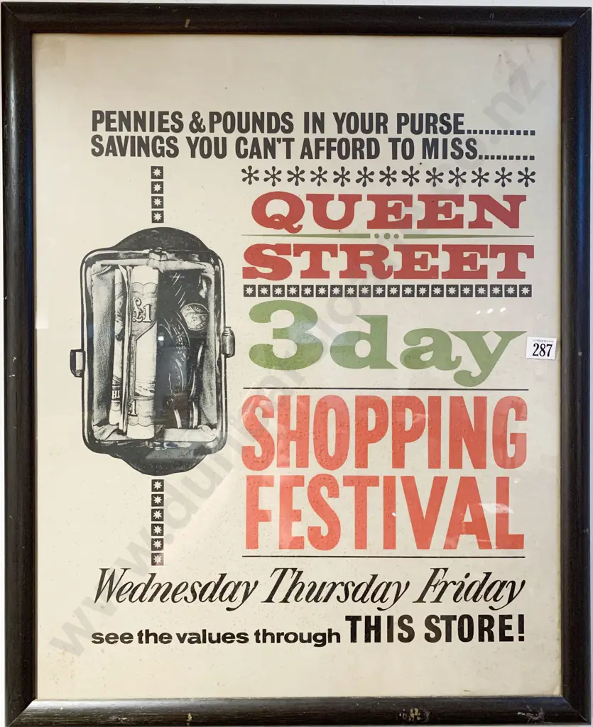 Vintage Framed Queen Street Shopping Festival Advertising Poster Image 1++