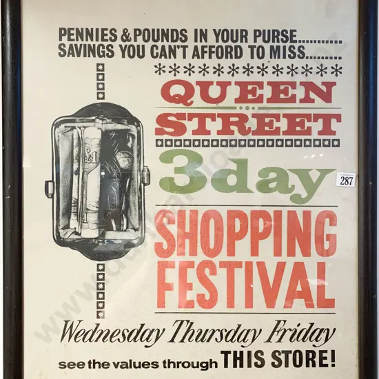 Vintage Framed Queen Street Shopping Festival Advertising Poster