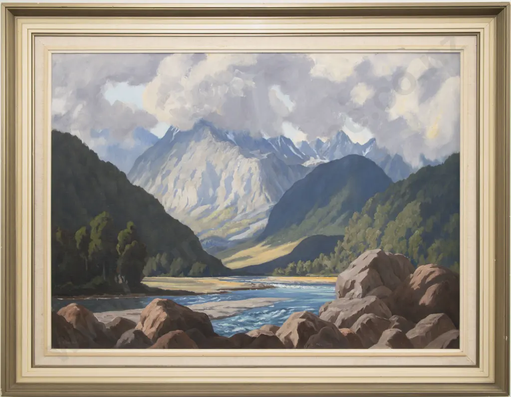 E. B. Lattey - "Mahitahi River South Westland" - Oil on Canvas Image 1++