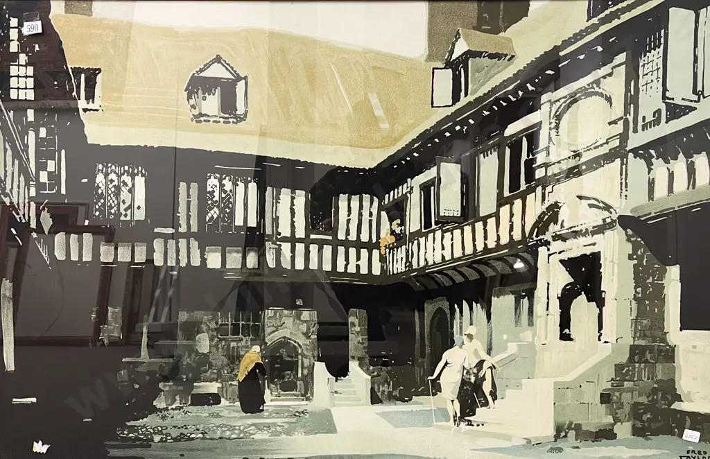 Fred Taylor (British 1875-1963) English Courtyard Poster (Cut) Image 1++