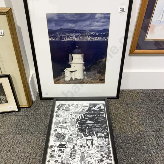 Melina Martin - "Wellington Map" - Signed Print together with Wellington Harbour Photograph