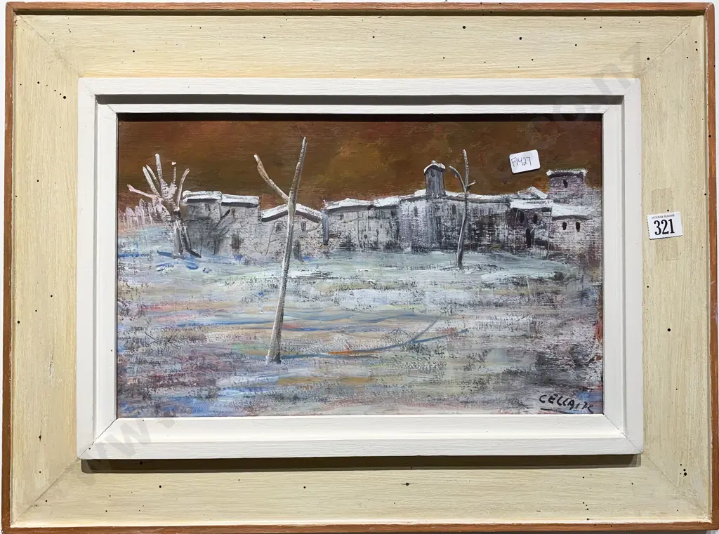 Signed Cellai - Mixed Media Bleak Street Scene Image 1++