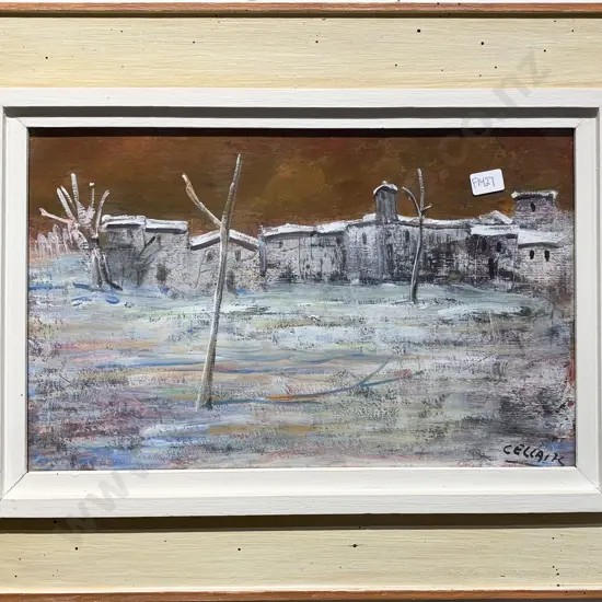 Signed Cellai - Mixed Media Bleak Street Scene