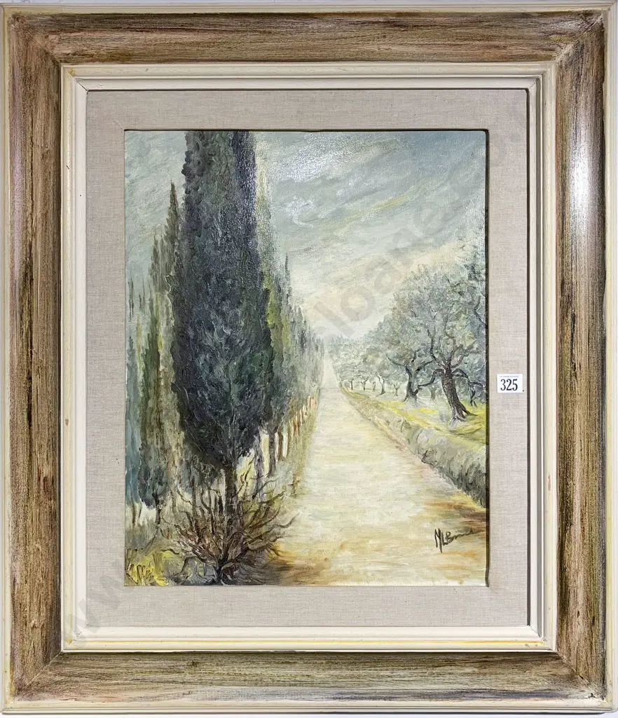 Indistinctly Signed - Tree Lined Trail - Oil on Canvas Image 1++