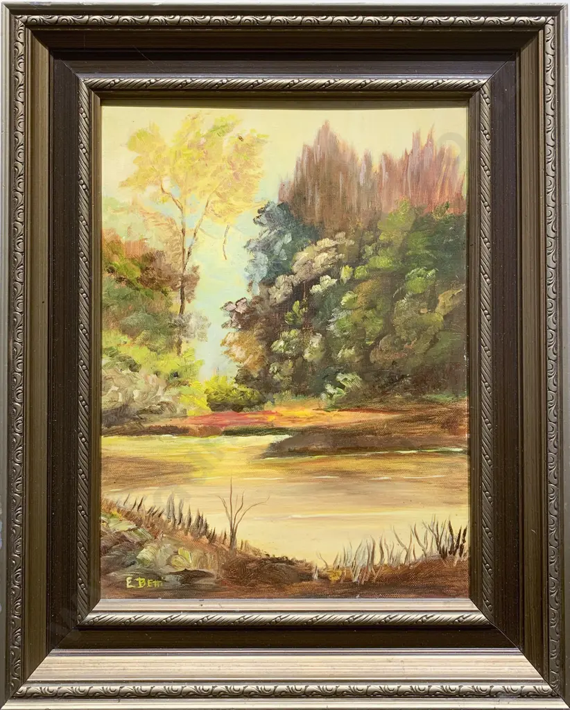 E. Betti - Autumnal Riverscape - Oil on Board Image 1++