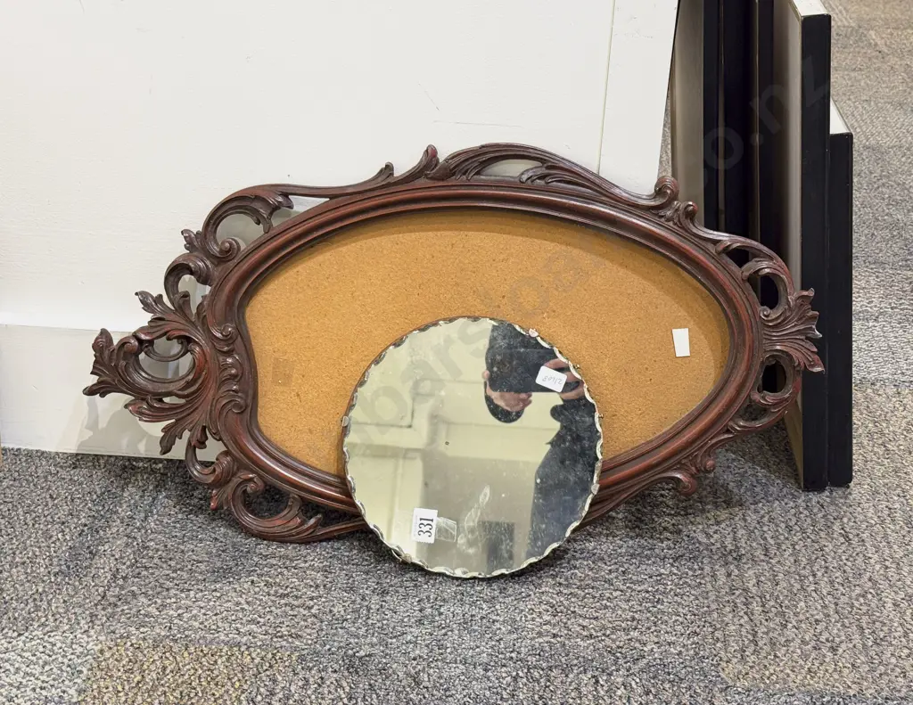 Small Circular Wall Mirror together with Ornate Frame Image 1++