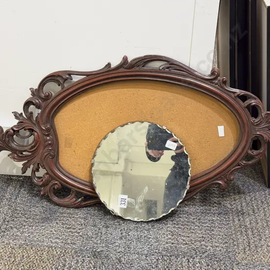 Small Circular Wall Mirror together with Ornate Frame