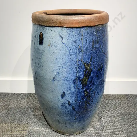 Large Blue Glazed Garden Pot