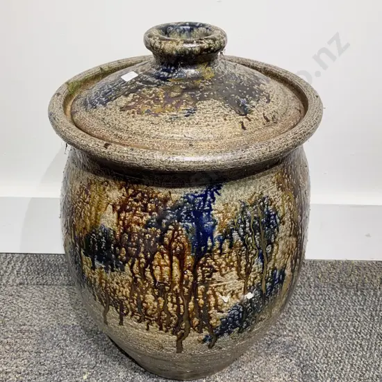 Large Salt Glazed Lidded Jar