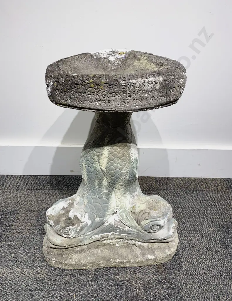 Stone Bird Bath with Decorative Fish Base Image 1++