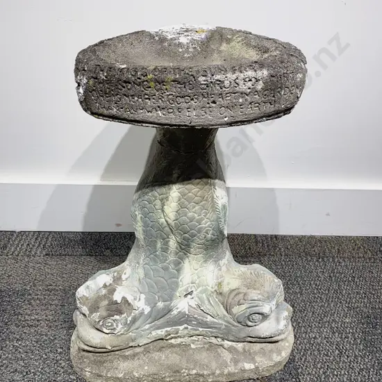 Stone Bird Bath with Stylised Dolphin Base
