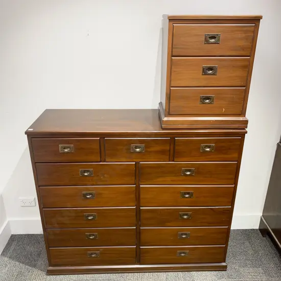 Modern Campaign Style Chest of Drawers together with Matching Beside Drawers
