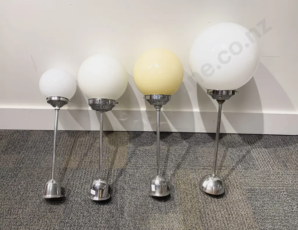Four Assorted Chrome Art Deco Ceiling Lights with Glass Shades Image 1++