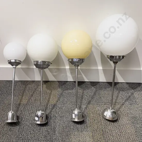 Four Assorted Chrome Art Deco Ceiling Lights with Glass Shades