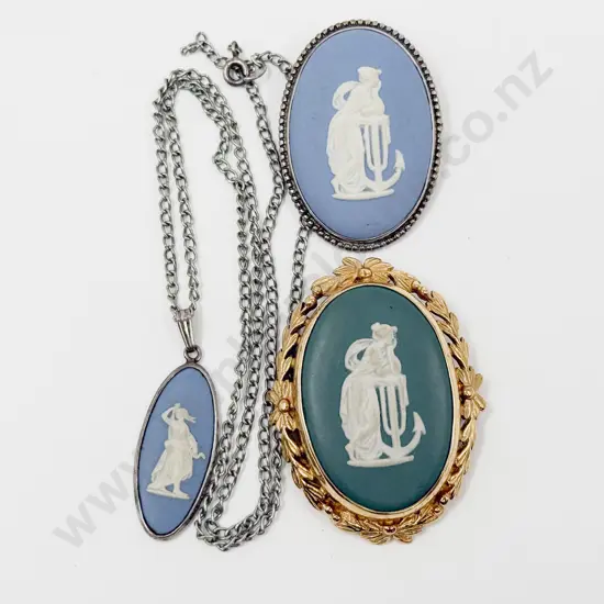 Two Wedgwood Brooches & Pendant Necklace