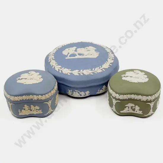 Pair of Wedgwood Trinket Boxes together with Larger