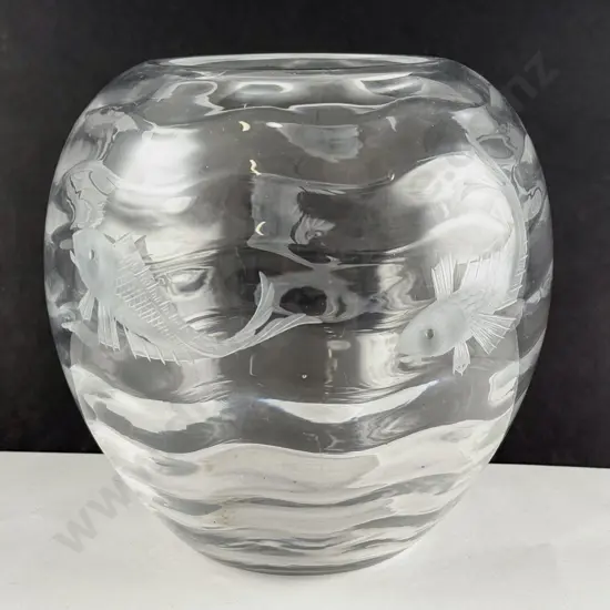 Webb Corbett Optic Glass Fish Bowl Vase