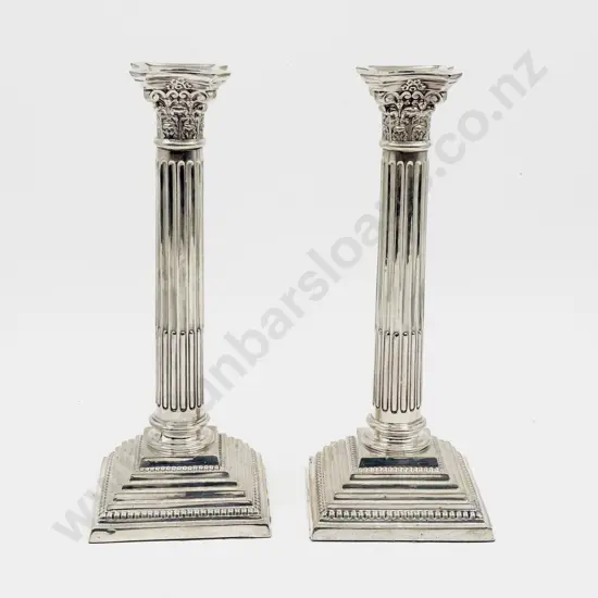 Pair of S/S Column Form Candle Sticks