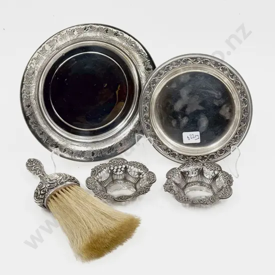 Pair of S/S Bon Bon Dishes with S/S Handled Brush and Two S/P Dishes