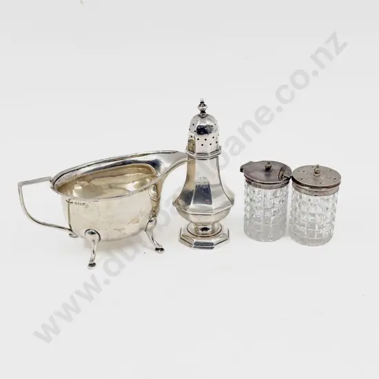 S/S Cream Jug with S/S Pepper and Two S/S Lidded Condiments