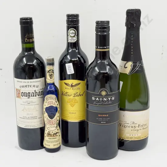Four Bottles of Assorted Wine together with Small Bottle of Liqueur