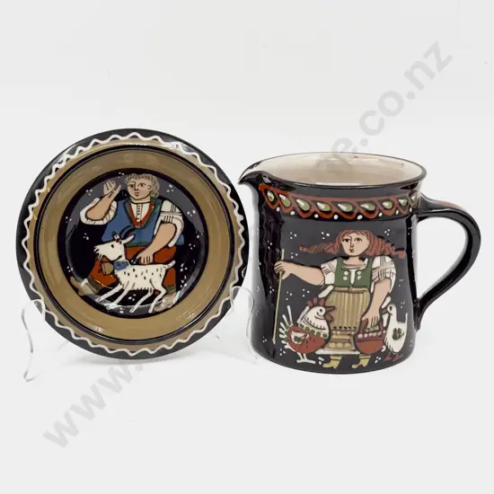 European Pottery Jug & Dish