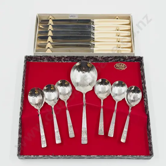 Boxed Set of S/P Spoons together with Boxed Knife Set