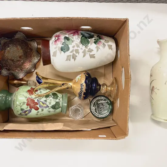 Box Quantity of Assorted Glass Ware incl Painted Glass Vases Carnival Glass etc