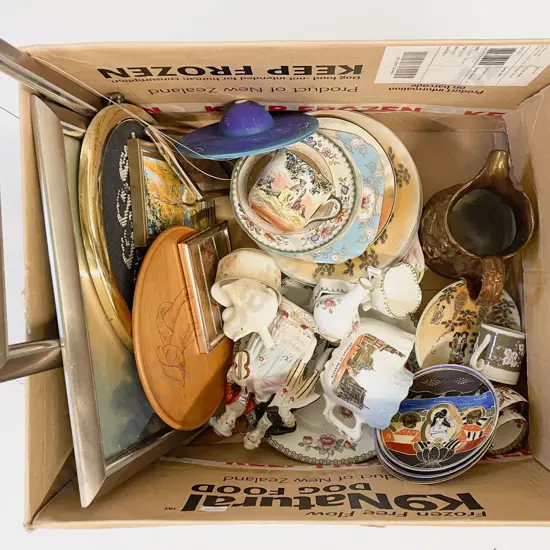 Box Quantity of Assorted China Framed Works etc