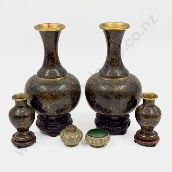 Pair of Cloisonne Vases together with Smaller Pair & Others