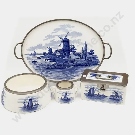 Four Pieces of WMF Blue & White China incl Double Handled Tray & Lunch Box