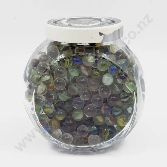 Glass Jar of Assorted Marbles