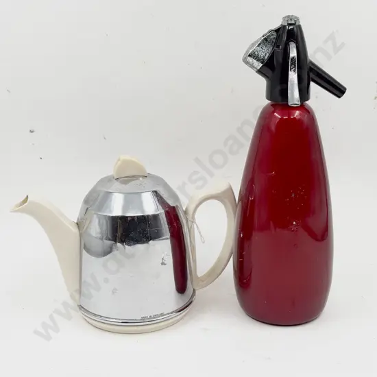 Ceramic Teapot with Chrome Cosy together with Soda Syphon