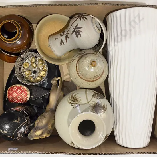 Box of Assorted Pottery & Ornaments etc