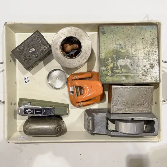 Vintage Double Handled Enamel Tray and Assorted Desk Items etc