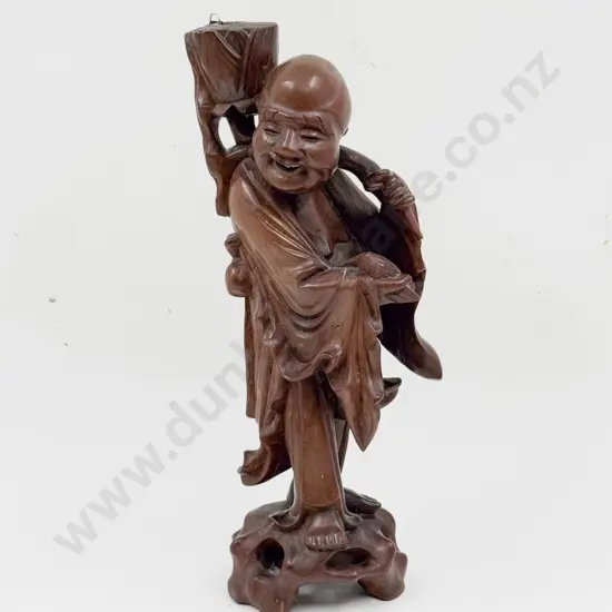 Carved Chinese Hardwood Immortal Figure as Lamp Base
