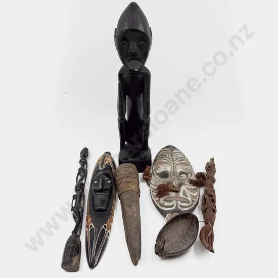 PNG African & Other Carved Masks Staffs & Various