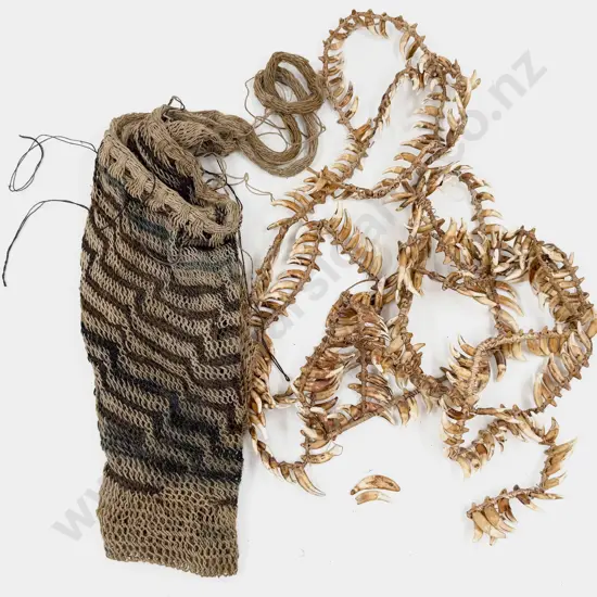 Papua New Guinea Warriors Dog Tooth Broken Necklace Lengths and Billum Bag