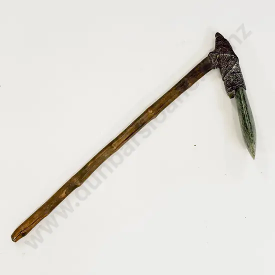 Pacific Island Green Stone Adze on Wooden Shaft