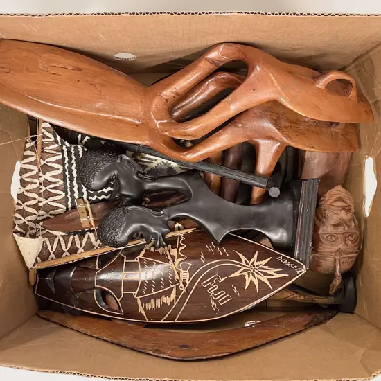 Pacific Island & Other Stool Stand Boomerang Carvings etc