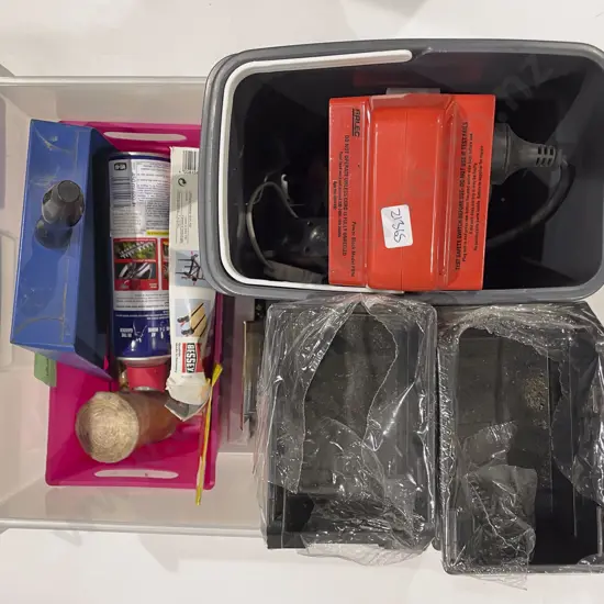 Box of Assorted Small Storage Bins Painting Accessories etc