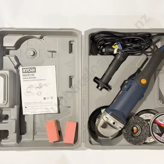 Cased Ryobi Angle Grinder with Assorted As New Disks