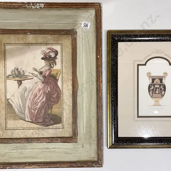 Framed Bookplate of Grecian Vase together with Architectural Study & Other
